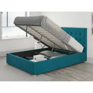 Image of Presley Ottoman Upholstered Bed, Plush Velvet, Teal - Ottoman Bed Size Small Double (120x190)