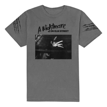 Image of Warner Bros - Nightmare on Elm Street Sleeve Scratch Unisex Medium T-Shirt - Grey