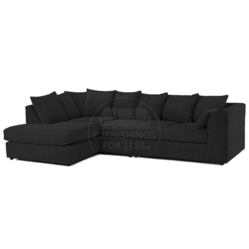 Image of Furnishings For Less UK Luxor Black Jumbo Cord Large 5 Seater Corner Sofa Long Left Hand Facing