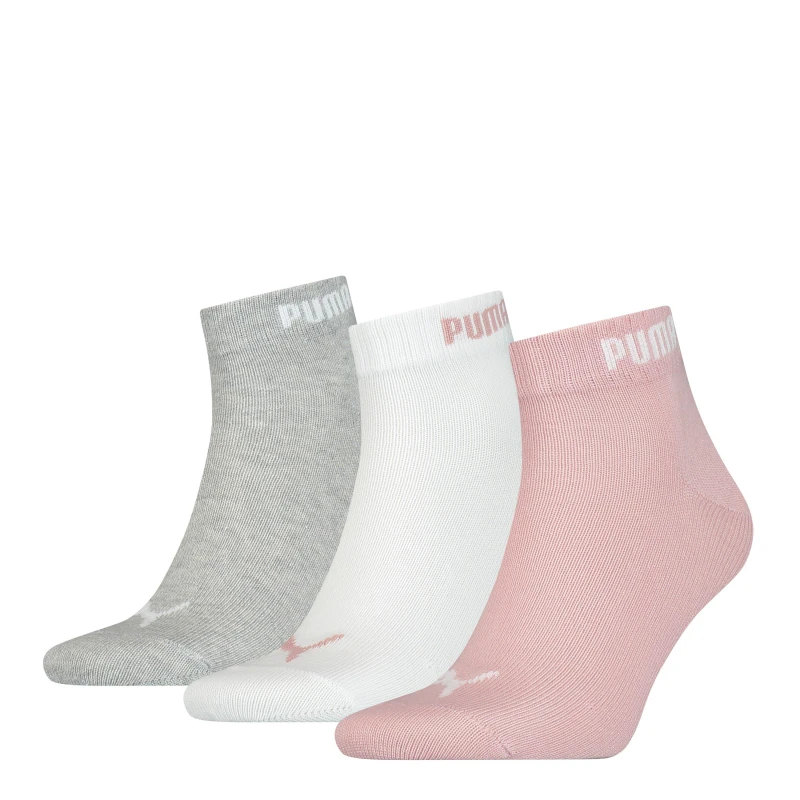 Image of Puma Girls Quarter Socks 3 Pack - Pink Pink 2 - 5.5
