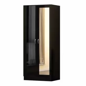 Image of FWStyle Black High Gloss 2 Door Mirrored Wardrobe