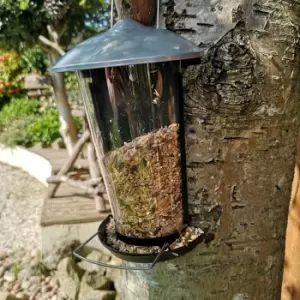 Image of Tom Chambers Flat Back Design Hanging Black and Silver Plastic Garden Wild Bird Seed Feeder for Wall and Fence