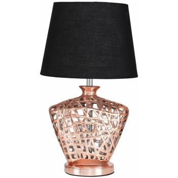 Image of Copper Lattice Vase Table Lamp With Tapered Light Shade - Black