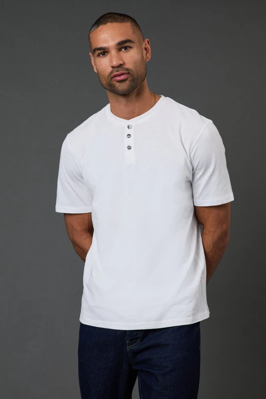 Image of Burton Mens White Grandad Neck T-Shirt White M Male BBB05575