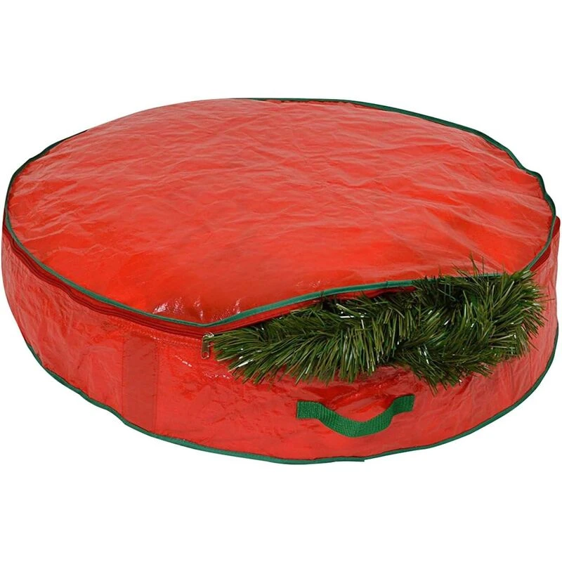 Image of Shatchi Christmas Wreath and Garland Storage Bag - Durable 76 x 20cm Design Red