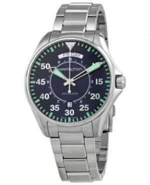 Image of Hamilton Khaki Aviation Pilot Day Date Auto Blue Dial Stainless Steel Mens Watch H64615145 H64615145