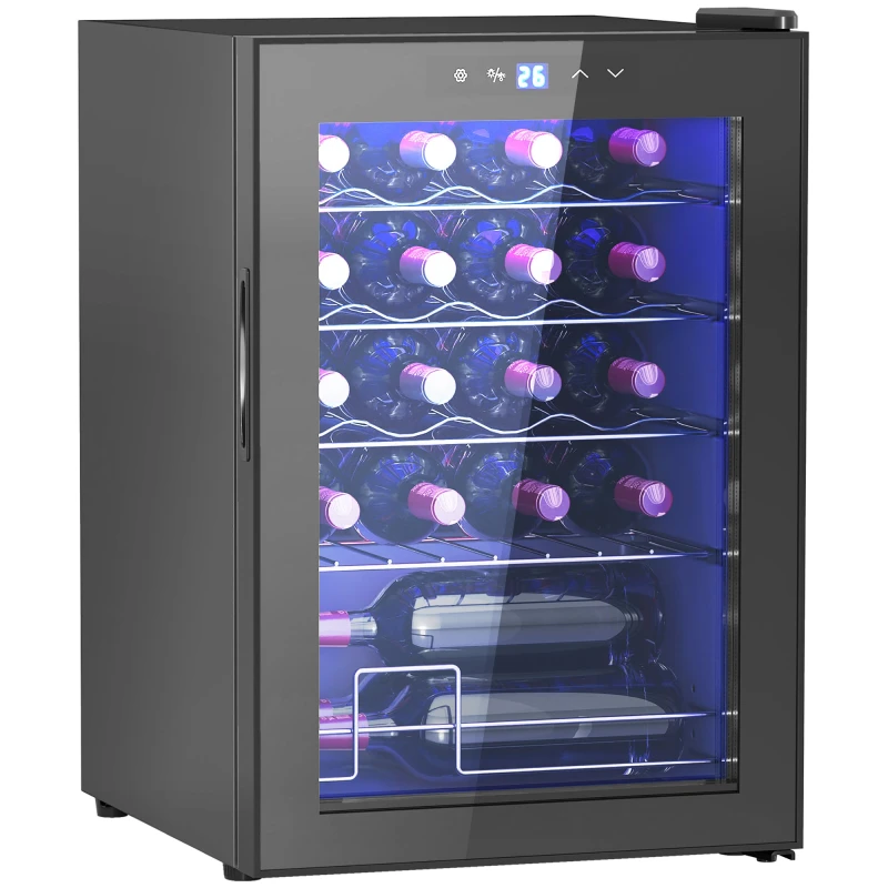 Image of Freestanding Wine Cooler Fridge with Glass Door - 20 Bottle - LED Light - HOMCOM TJ Hughes Black 5063603037823