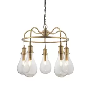 Image of Ceiling Pendant Light - Antique Brass Plate & Clear Glass - 5 x 6W LED E14