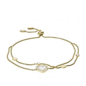 Image of Fossil Vintage Glitz Gold Tone Heart Two Chain Bracelet