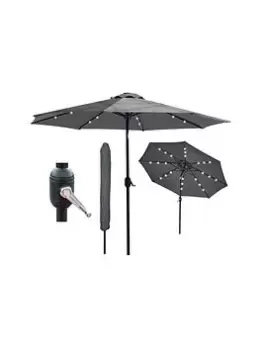 Image of Glamhaus Glamhaus Solar LED Tilting Dark Grey Garden Parasol Umbrella 2.7M With Crank Handle, Uv40+ Protection, Includes Protection Cover - Robust Ste