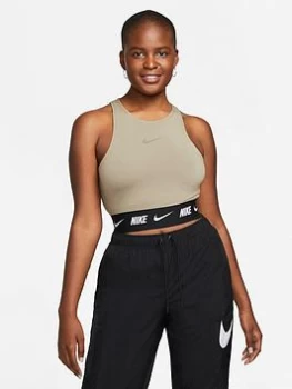 Image of Nike NSW All Over Print Crop Top - Olive , Olive Size M Women