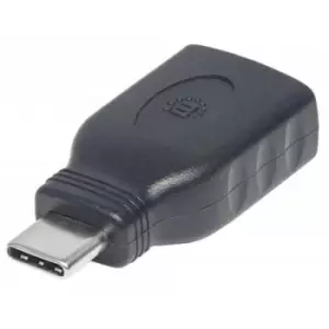Image of Manhattan USB-C to USB-A Adapter Male to Female 5 Gbps (USB 3.2 Gen1 aka USB 3.0) Equivalent to Startech USB31CAADG SuperSpeed USB Black Lifetime Warr