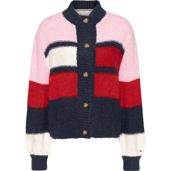Image of Tommy Jeans Colour Block Cardigan - Deep Crimson