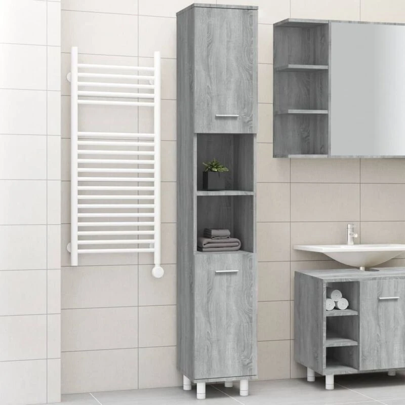 Image of Vidaxl Bathroom Cabinet Grey Sonoma 30X30X179cm Engineered Wood, Grey 825832