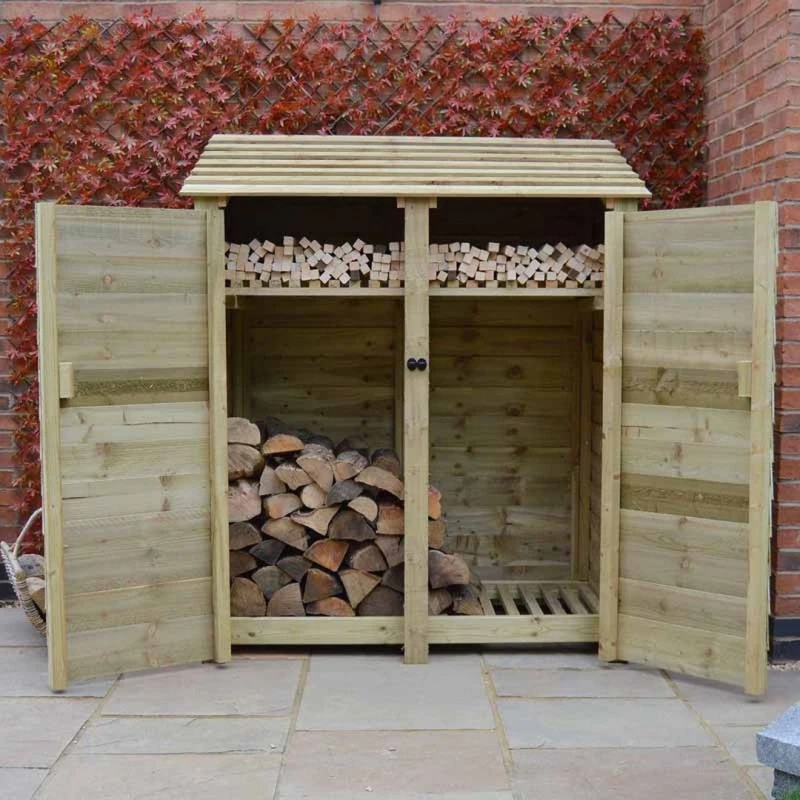 Image of Rutland County Garden Furniture Ltd Cottesmore 6ft Log Store with Doors & Kindling Shelf, W150 cm, Green Green Unisex