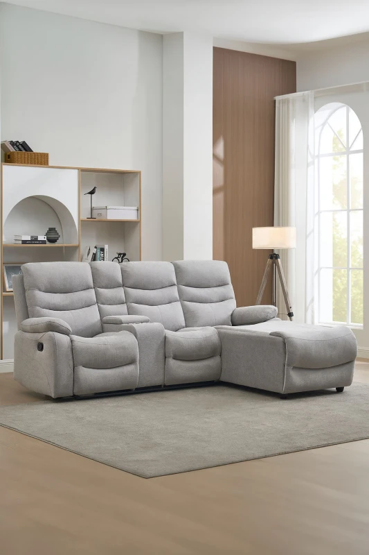 Image of More4Homes Avon Chaise Manual Recliner Linen Sofa Grey