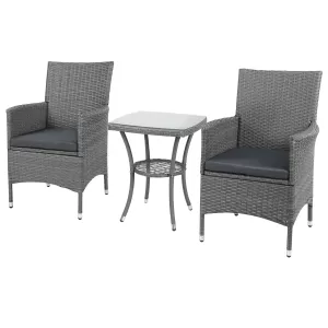 Image of Outsunny 3pc Rattan Coffee Set-Grey
