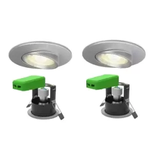 Image of 4lite WiZ Connected Smart LED Fire Rated Downlight IP20 GU10 Adjustable Satin Chrome WiFi/BLE Twin Pack, Satin Chrome