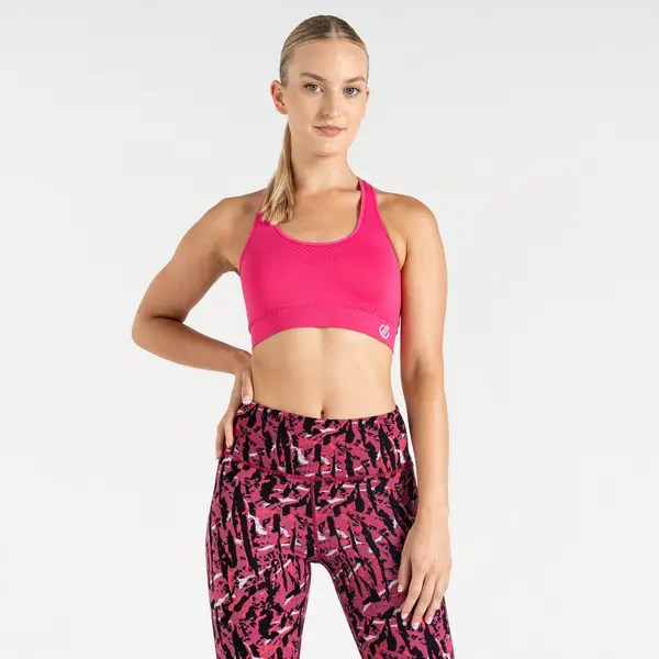 Image of Dare 2b 'Don't Sweat It' Recycled Q-Wic Plus Medium Impact Sports Bra Pink