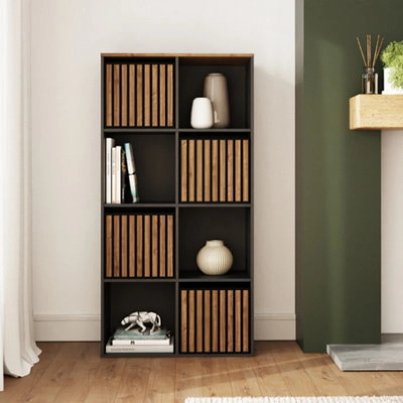Image of GFW Kube 2x4 Black and Walnut Shelf Storage Cube
