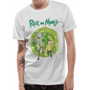 Image of Rick And Morty - Portal (Front Only) Mens X-Large T-Shirt - White