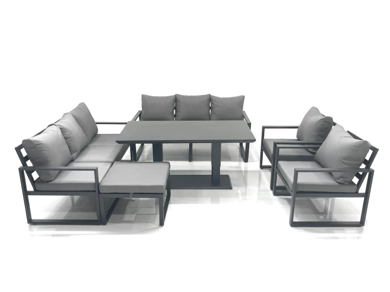 Image of Fimous Garden Sofa Set Aluminium Furniture Rising Dining Tabe Set with 2 Chair Big Footstool Dark Grey Dark Grey Unisex