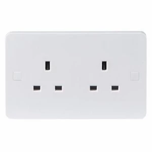 Image of KnightsBridge Pure 9mm 13A White 2G Twin 230V UK 3 Pin Unswitched Electric Wall Socket