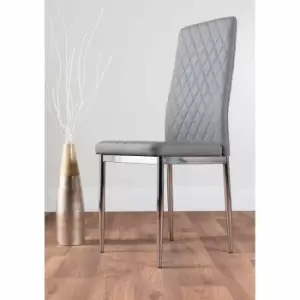 Image of Furniture Box 4 x Milan Modern Stylish Chrome Hatched Diamond Faux Leather Dining Chairs Seats Grey