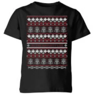 Image of Star Wars On The Naughty List Pattern Kids Christmas T-Shirt - Black - 7-8 Years