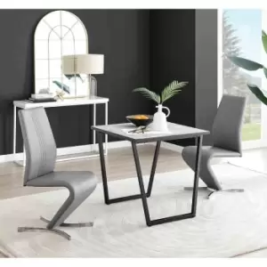 Image of Furniture Box Carson White Marble Effect Square Dining Table and 2 Grey Willow Chairs