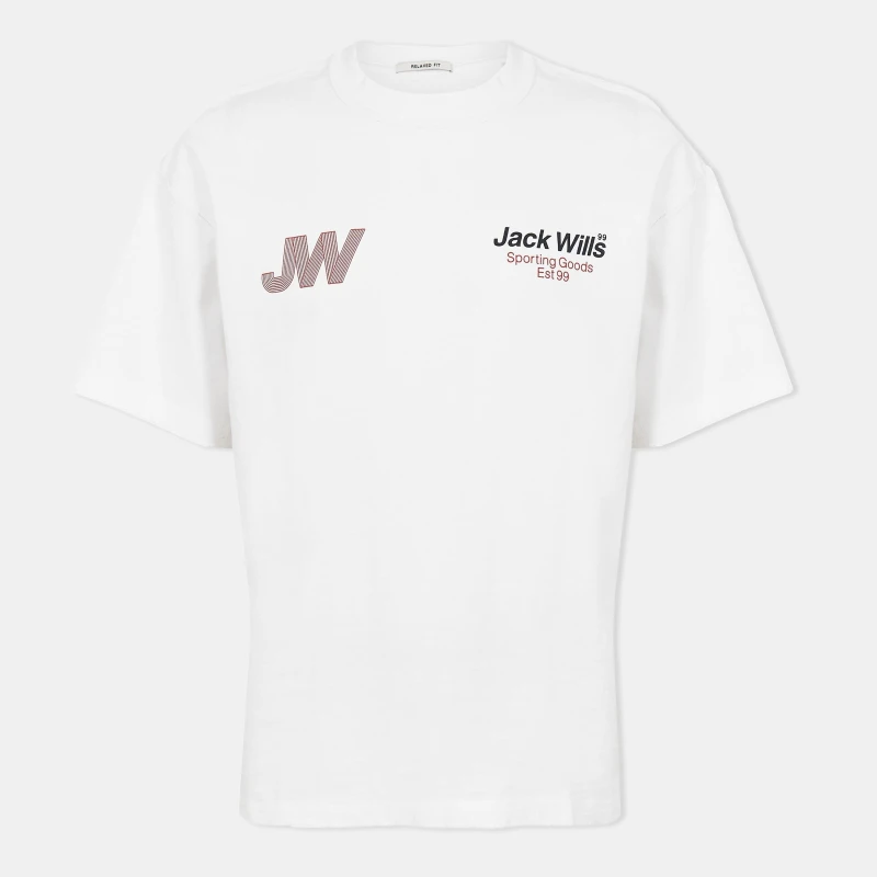 Image of Jack Wills Mens JW Sporty Initial Regular Fit T-Shirt White male XS