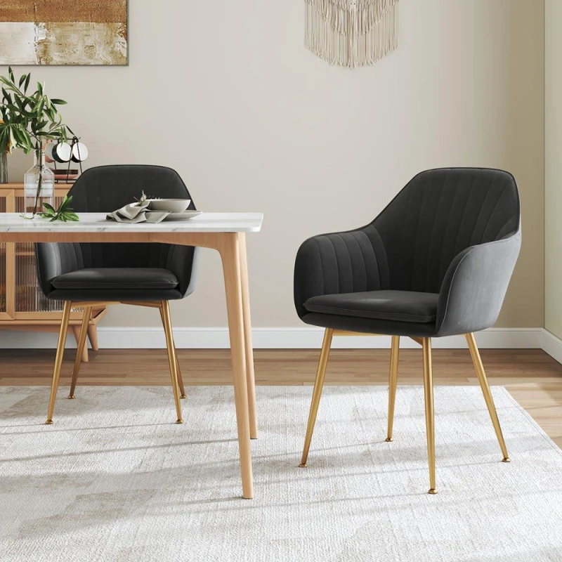 Image of Kabinet UK 2 Set Modern Velvet Upholstered Dining Chairs Grey unisex One Size