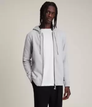 Image of AllSaints Mens Cotton Slim Fit Raven Hoodie, Grey, Size: S