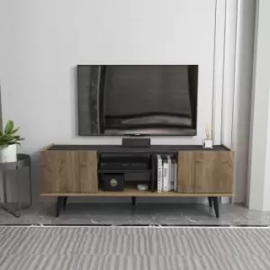 Image of Equador tv Cabinet 2 Shelves 2 Cabinets for Storage - Walnut and Beige - Walnit and Black Marble Effect - Decorotika
