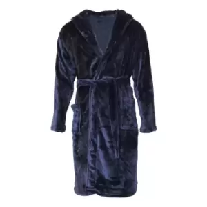 Image of Pierre Roche Mens Soft Touch Hooded Dressing Gown (M) (Navy)