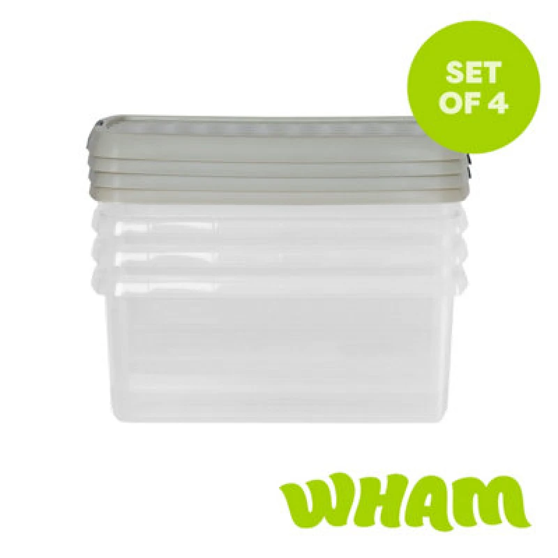 Image of Wham Clip Pack of 4 11l Storage Boxes With Lids Stone