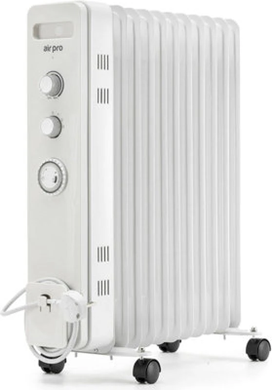 Image of Air Pro Oil Filled 11 Fin Portable Electric Radiator Heater 2500W in White White Unisex