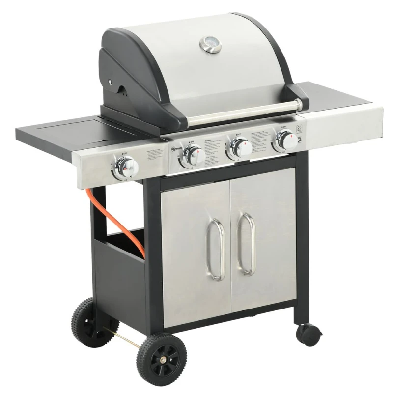 Image of Outsunny Deluxe Gas Barbecue Grill 3+1 Burner Garden BBQ with Large Cooking Area, Silver 846-066V72SR