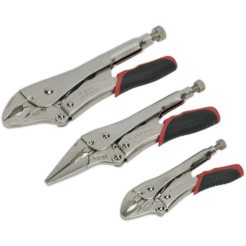 Image of Loops 3 Piece Quick Release Locking Pliers Set - Curved and Long Nose Pliers - Steel Metallics