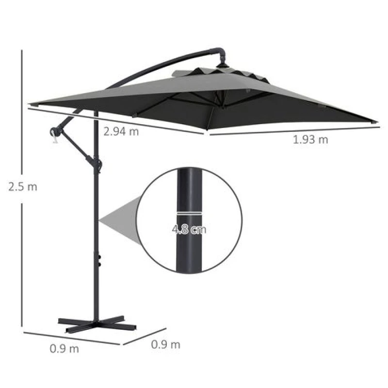 Image of Outsunny 3m Cantilever Parasol with Cross Base, Crank Handle, 6 Ribs Grey