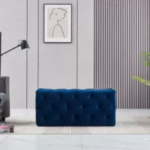 Image of Melia Velvet Small Rectangle Pouffe Ottoman Bench Footrest lux Design Button Detailed Blue