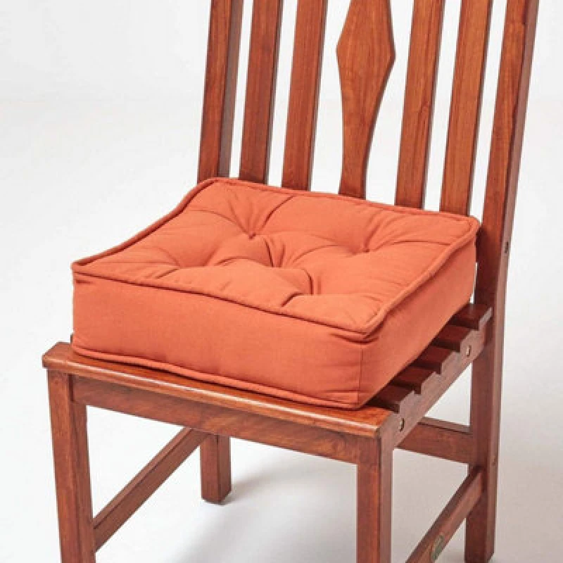 Image of Homescapes Cotton Dining Chair Booster Cushion Terracotta