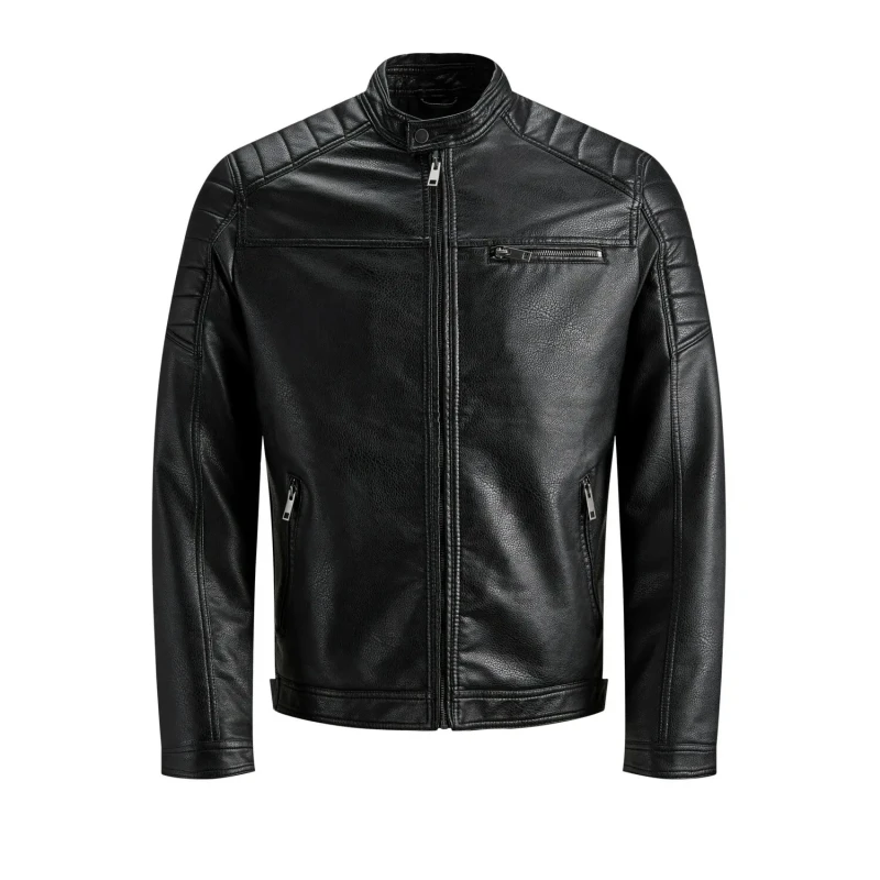 Image of Jack & Jones Black Rocky Leather Jacket Black Male S 212044UK
