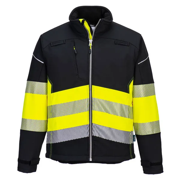 Image of Portwest PW3 Mens Hi Vis Class 1 Softshell Jacket PW375BKYM Colour: Black / Yellow