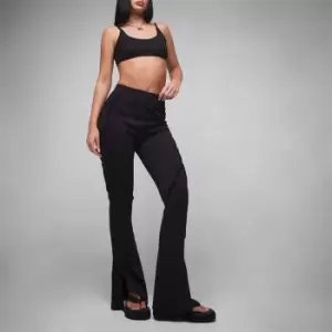Image of Missguided Co Ord Rib Seam Detail Flared Trousers - Black
