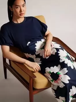 Image of Ted Baker Daysiah Ponte Top With Midi Skirt Dress, Blue, Size 5=16, Women