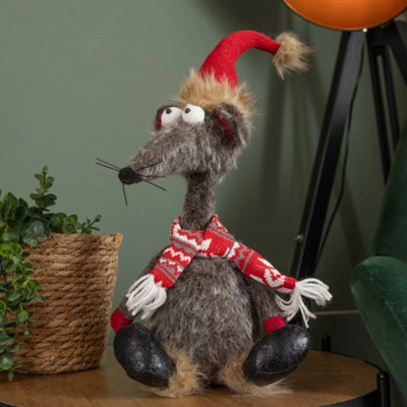 Image of 48cm Grey Plush Sitting Renton Rat Christmas Decoration