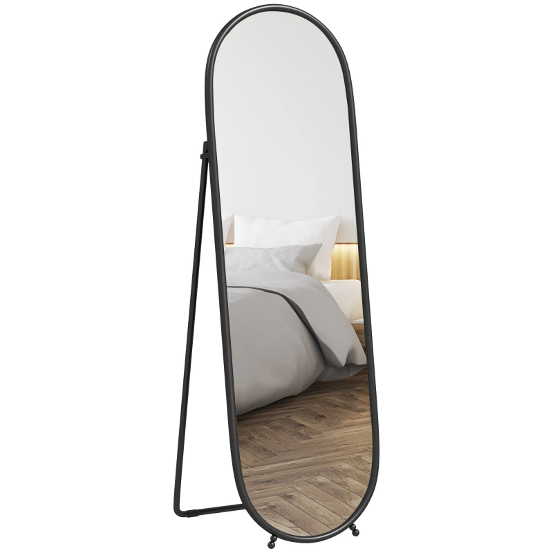 Image of HOMCOM Oval Full Length Mirror with Metal Frame Hanging or Leaning Black Black