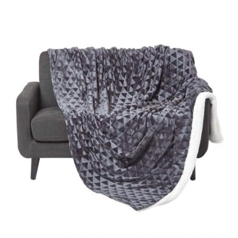 Image of Homescapes Geometric Triangle Velvet Throw Dark Grey