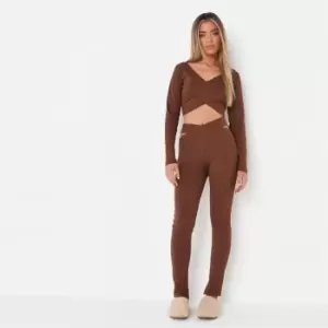 Image of Missguided Coord Rib Wrap Waist Legging - Brown